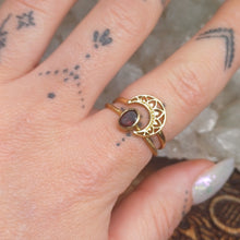 Load image into Gallery viewer, Ruby Crescent Moon Brass Rings