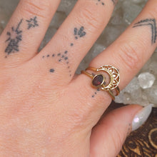 Load image into Gallery viewer, Ruby Crescent Moon Brass Rings
