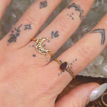 Load image into Gallery viewer, Ruby Crescent Moon Brass Rings