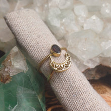 Load image into Gallery viewer, Ruby Crescent Moon Brass Rings