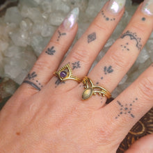 Load image into Gallery viewer, Amethyst & Labradorite Brass Rings