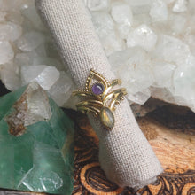 Load image into Gallery viewer, Amethyst & Labradorite Brass Rings