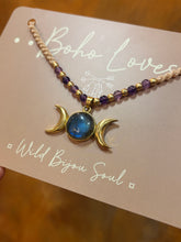 Load image into Gallery viewer, Labradorite and Amethyst Triple Moon necklace