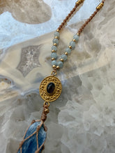 Load image into Gallery viewer, Kyanite, Obsidian & Aquamarine Macramé Necklace