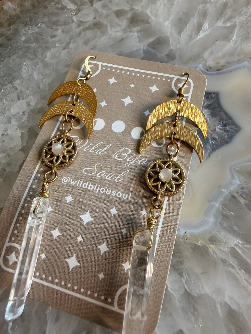 Celestial Quartz Moon Earrings