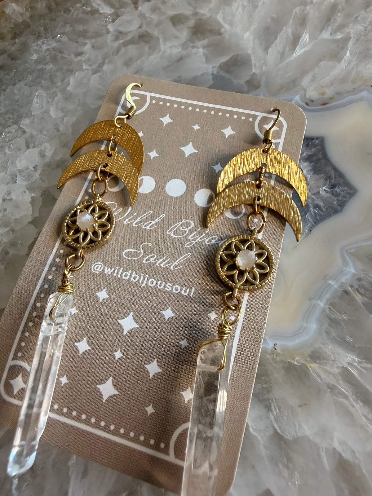 Celestial Quartz Moon Earrings