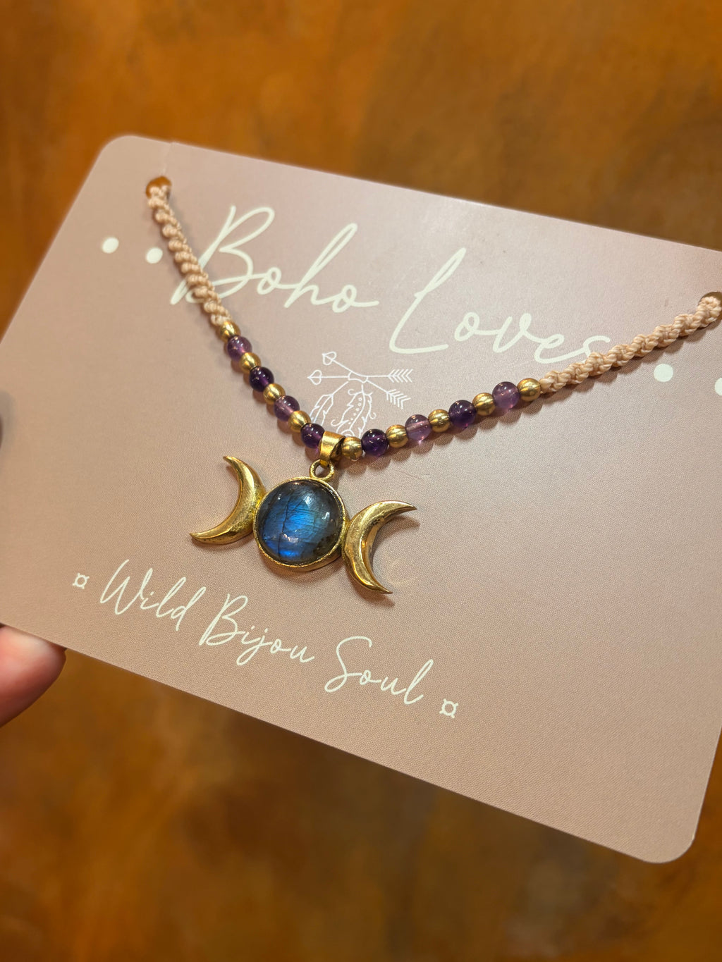 Labradorite and Amethyst Triple Moon necklace