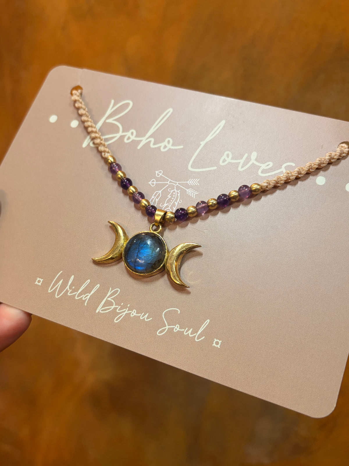 Labradorite and Amethyst Triple Moon necklace