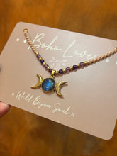 Load image into Gallery viewer, Labradorite and Amethyst Triple Moon necklace
