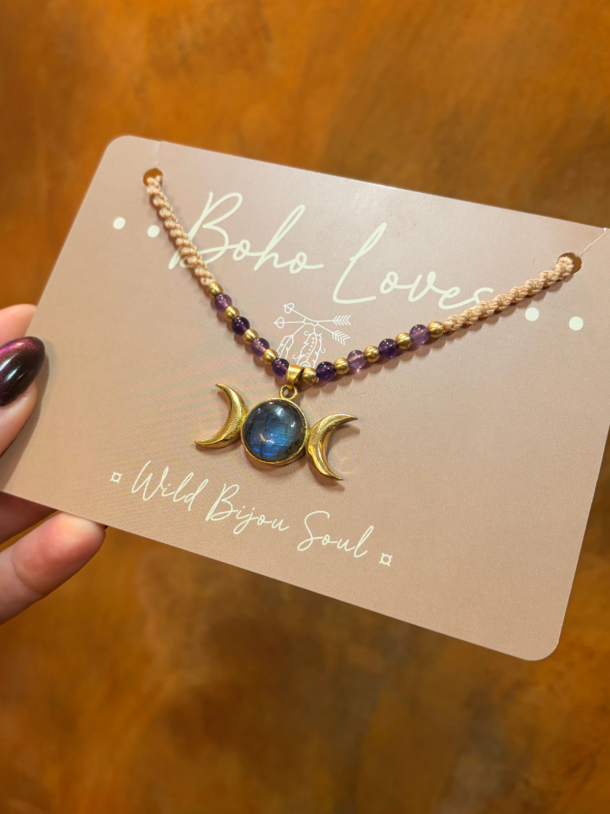 Labradorite and Amethyst Triple Moon necklace