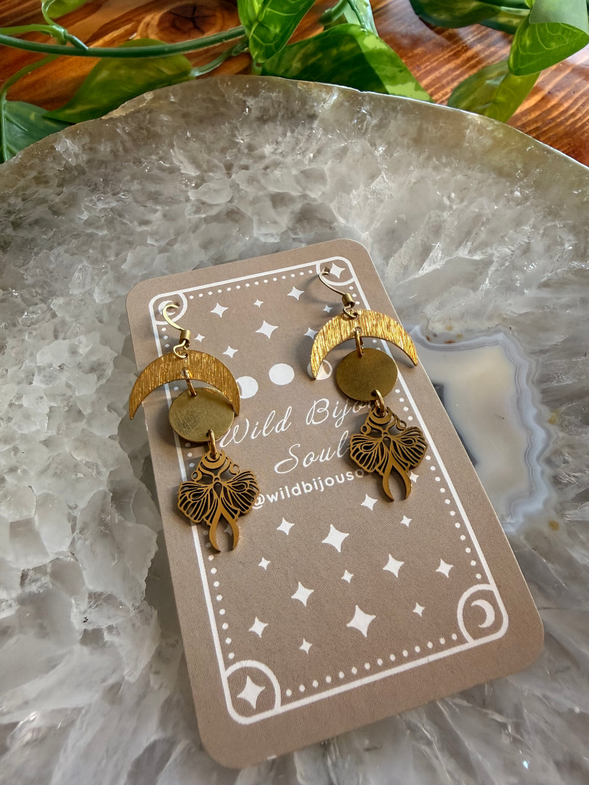 Golden goddess moon earrings