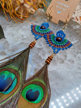 Load image into Gallery viewer, Peacock Macrame Feather Earrings
