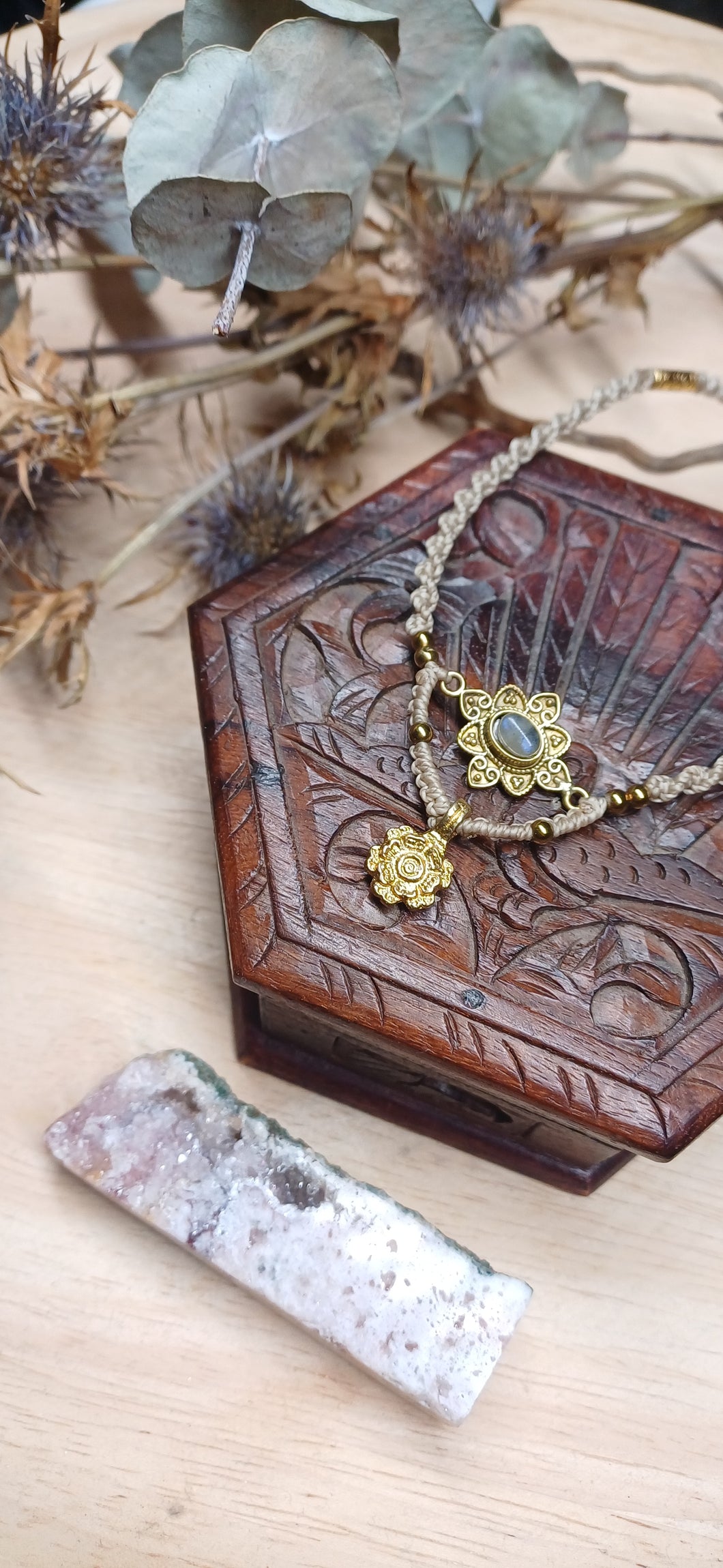 Handmade Labradorite Brass Charm Necklace