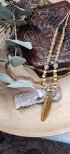Load image into Gallery viewer, Handmade Brass Feather Necklace with Rose Quartz
