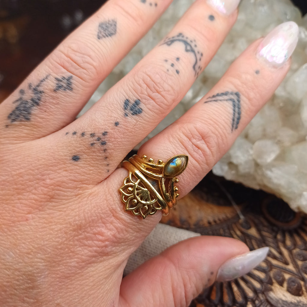 Labradorite Brass Rings