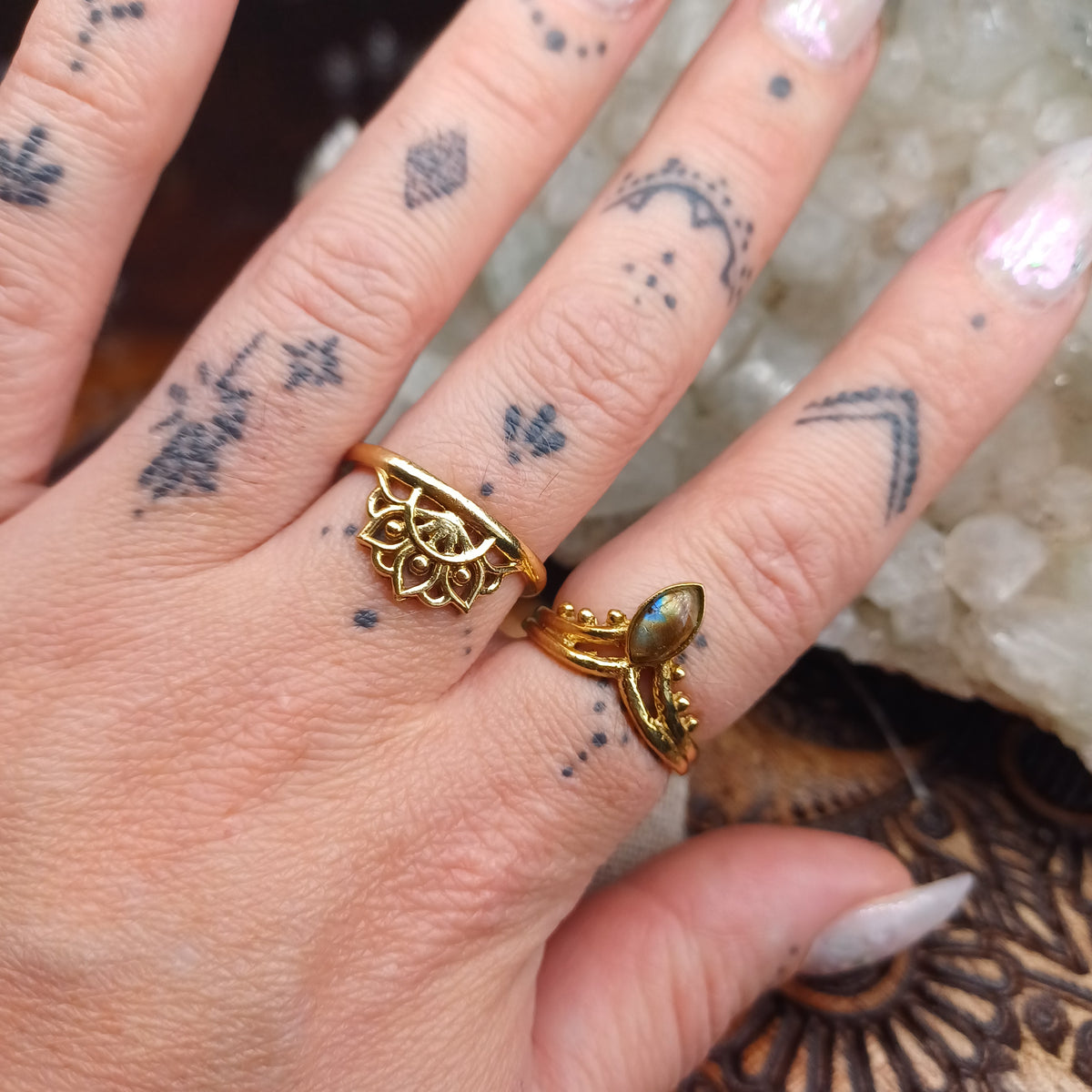 Labradorite Brass Rings