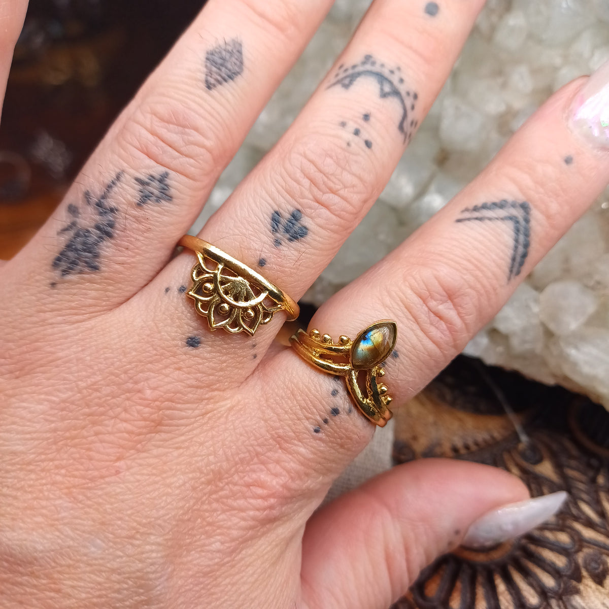Labradorite Brass Rings