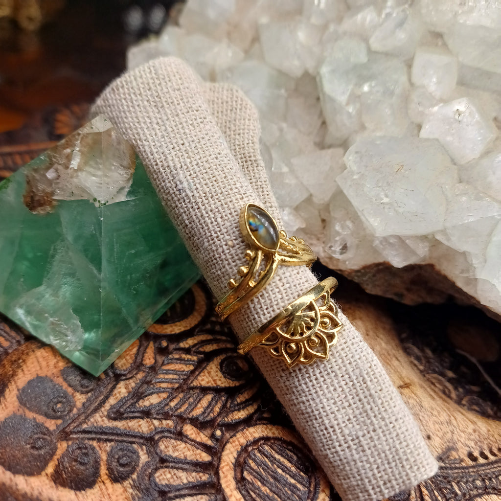 Labradorite Brass Rings