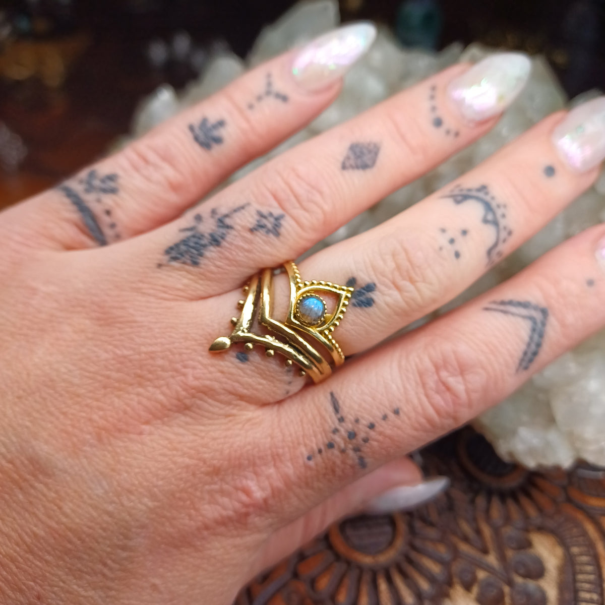 Labradorite Brass Rings