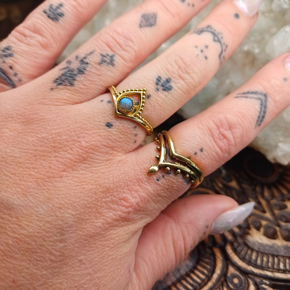 Labradorite Brass Rings