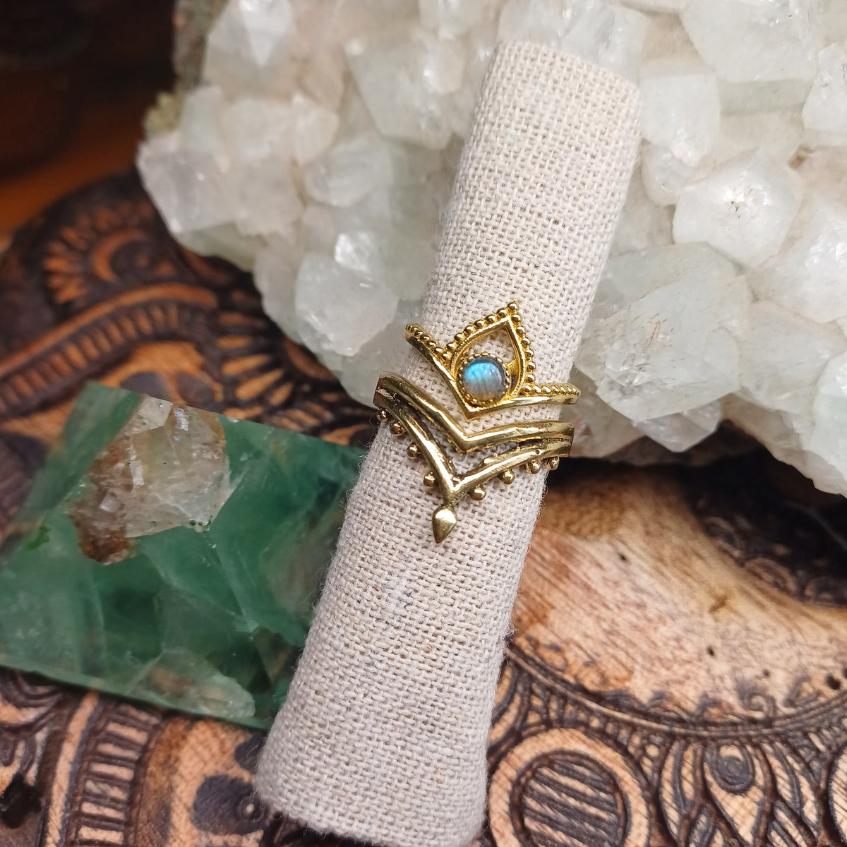 Labradorite Brass Rings