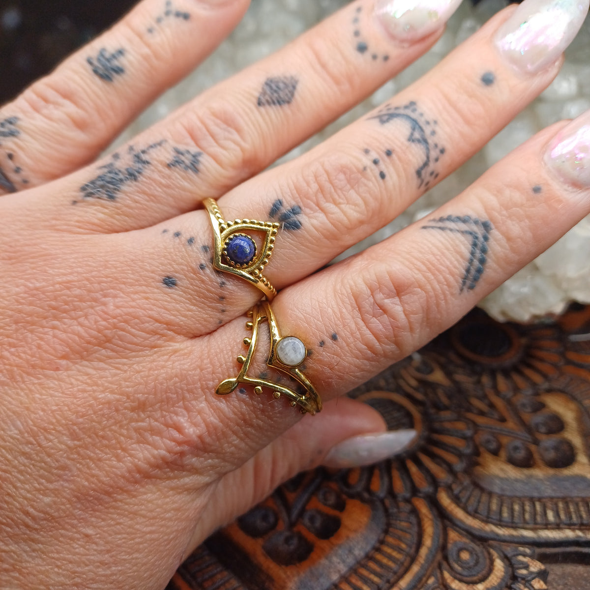 Lapis Lazuli & Moonstone Brass Rings