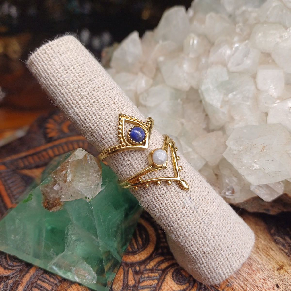 Lapis Lazuli & Moonstone Brass Rings