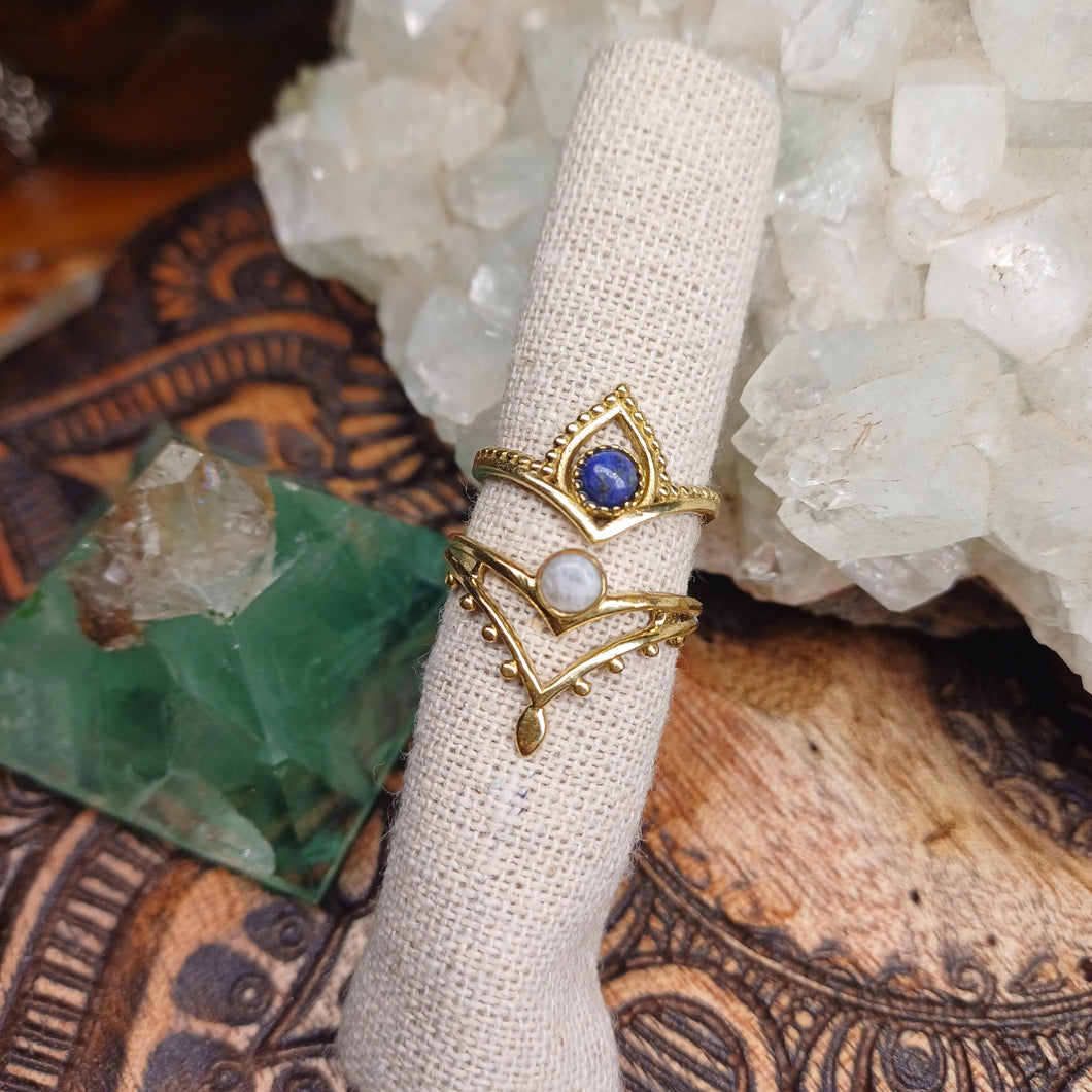 Lapis Lazuli & Moonstone Brass Rings