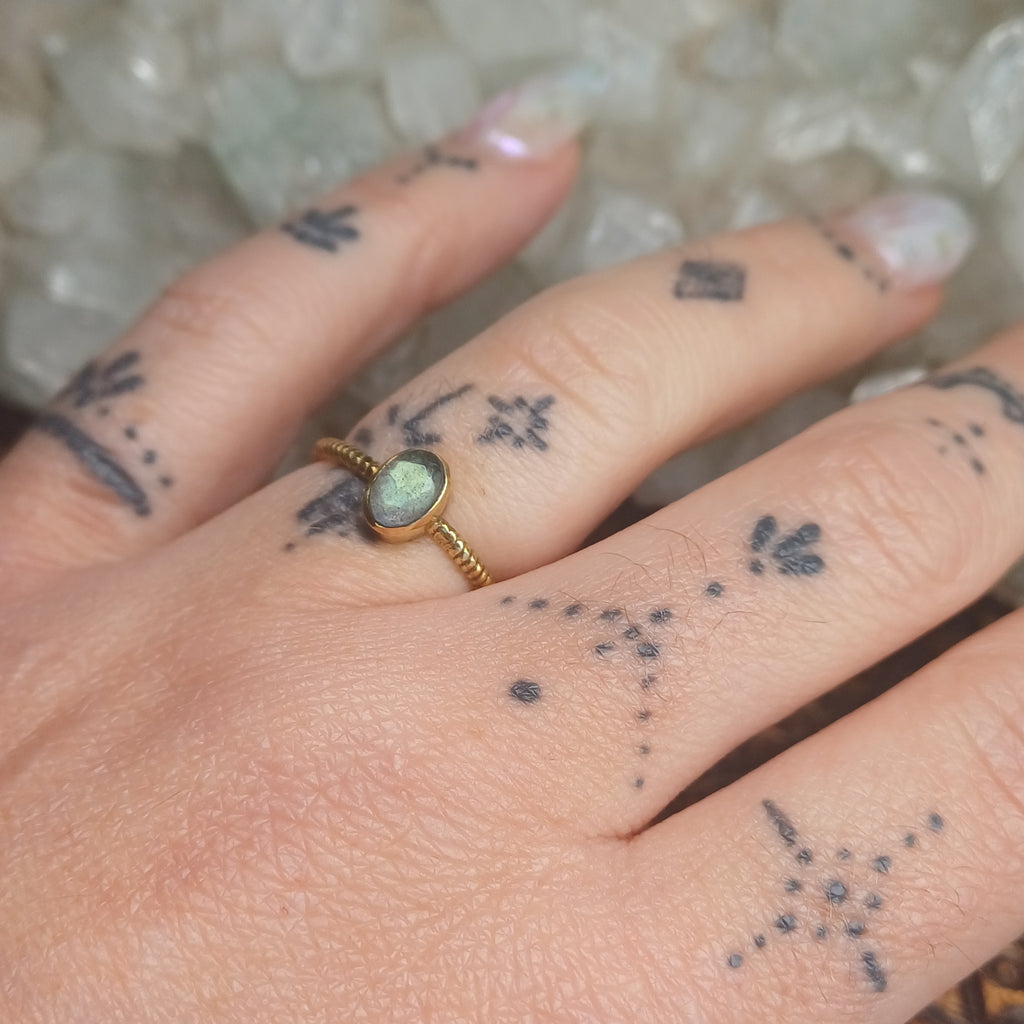 Labradorite Brass Ring