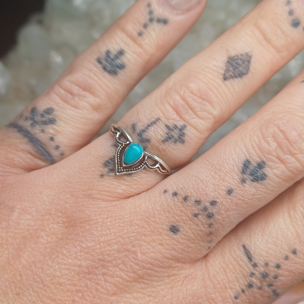 Turquoise Silver Boho Ring