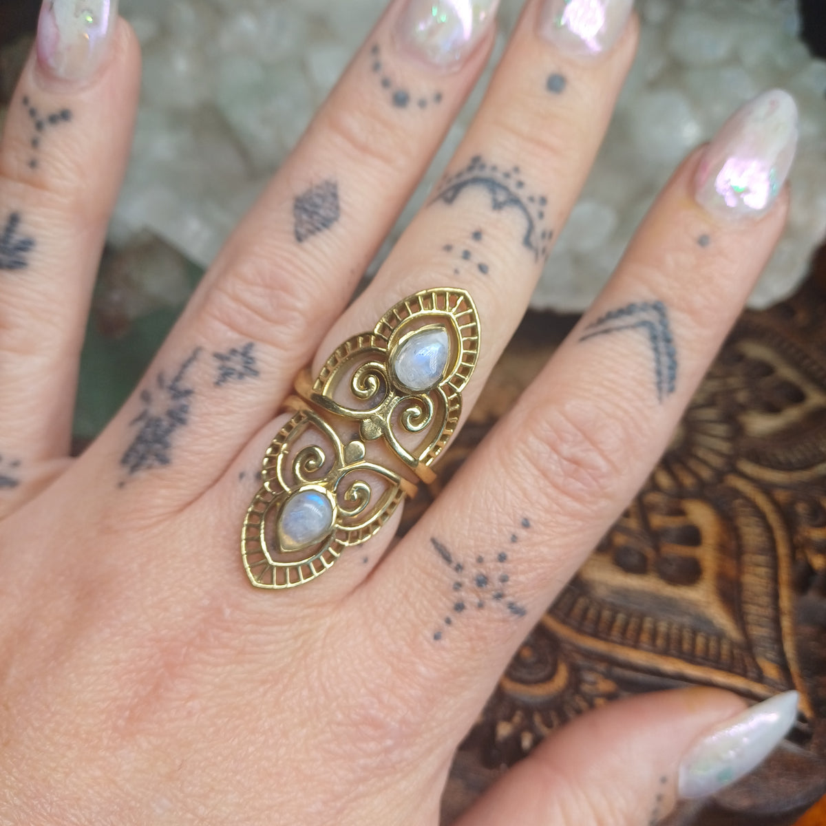 Boho Brass Moonstone Ring