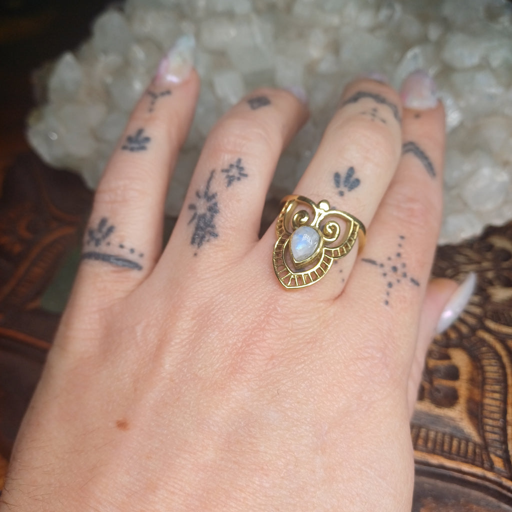 Boho Brass Moonstone Ring