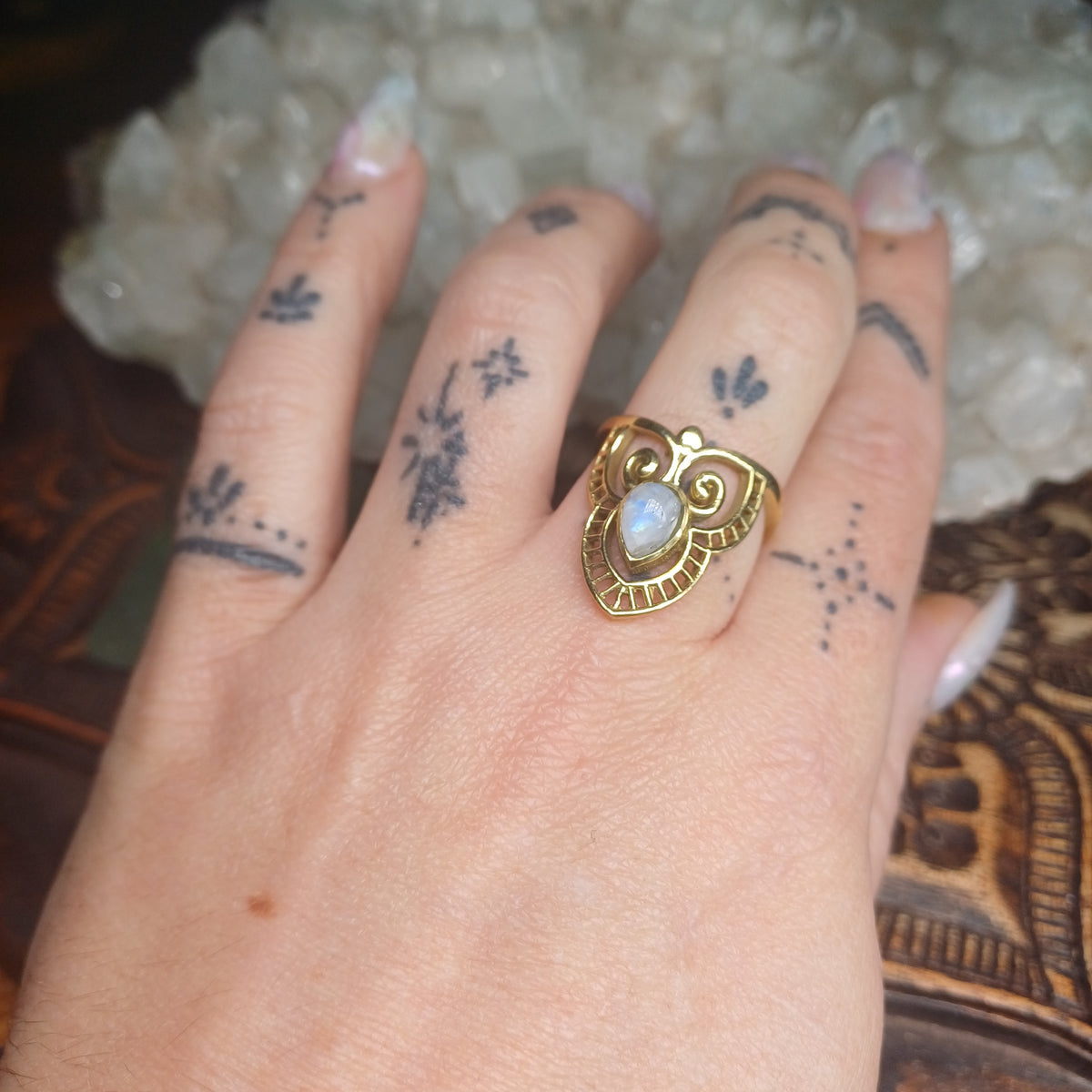 Boho Brass Moonstone Ring