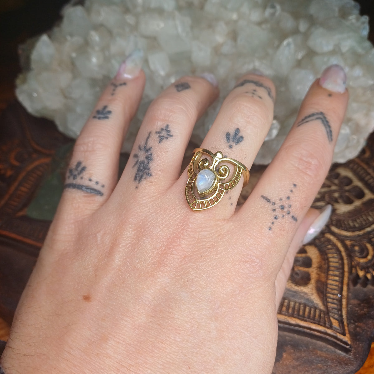 Boho Brass Moonstone Ring