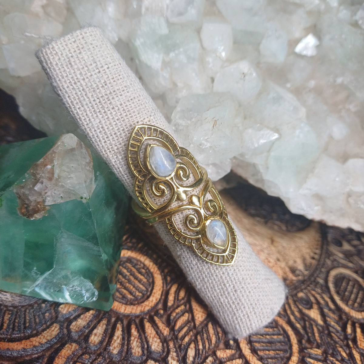Boho Brass Moonstone Ring