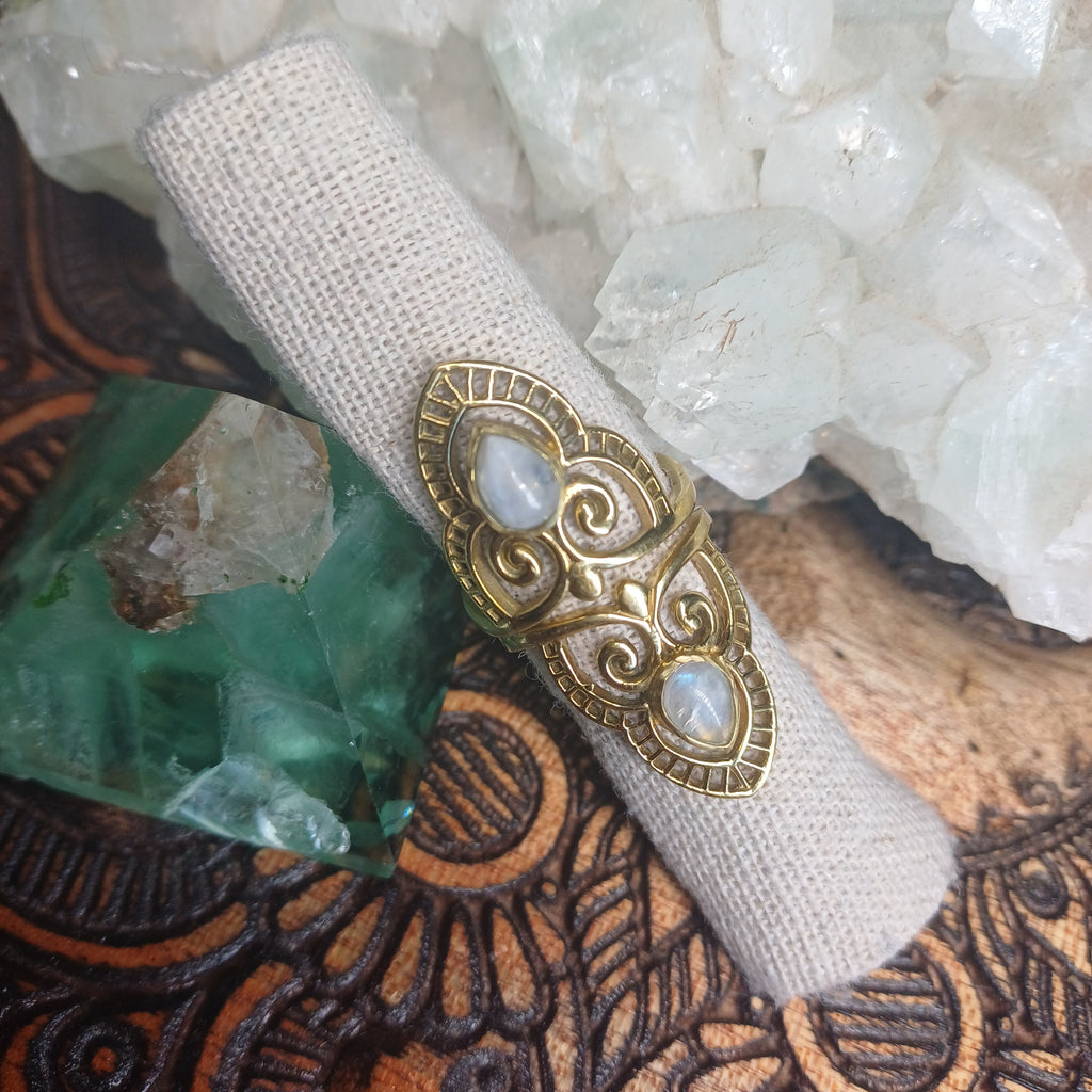 Boho Brass Moonstone Ring