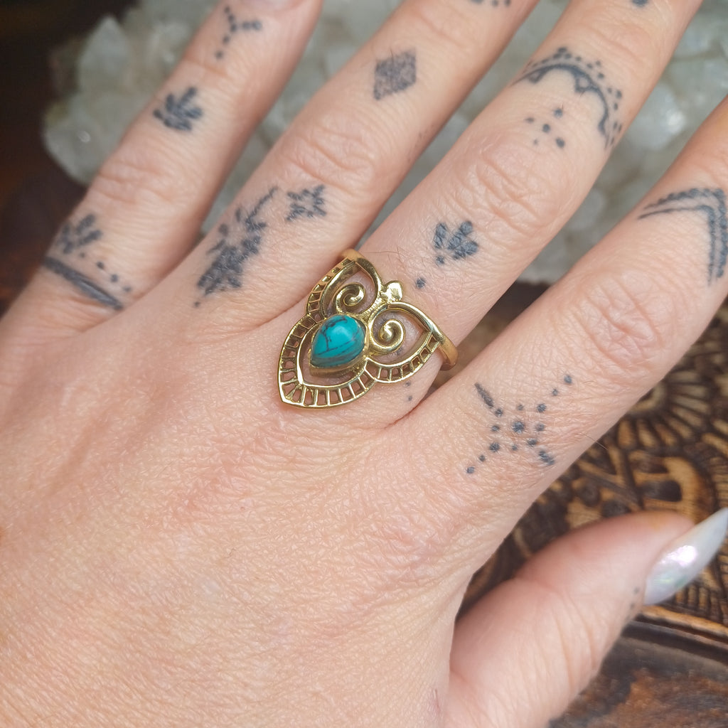 Turquoise Boho Brass Ring