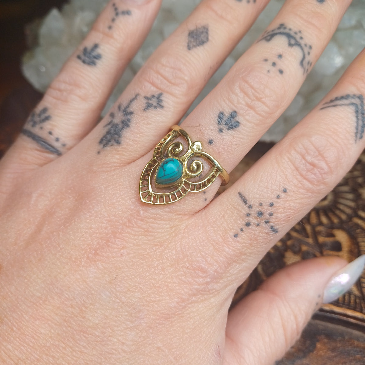 Turquoise Boho Brass Ring