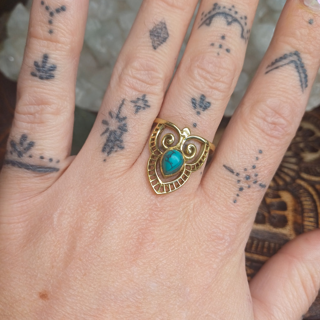 Turquoise Boho Brass Ring