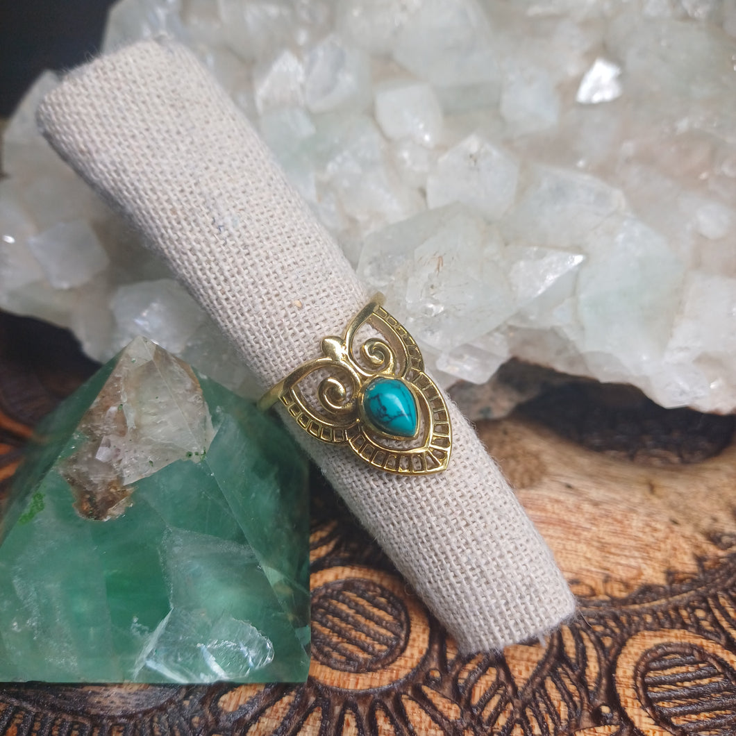 Turquoise Boho Brass Ring