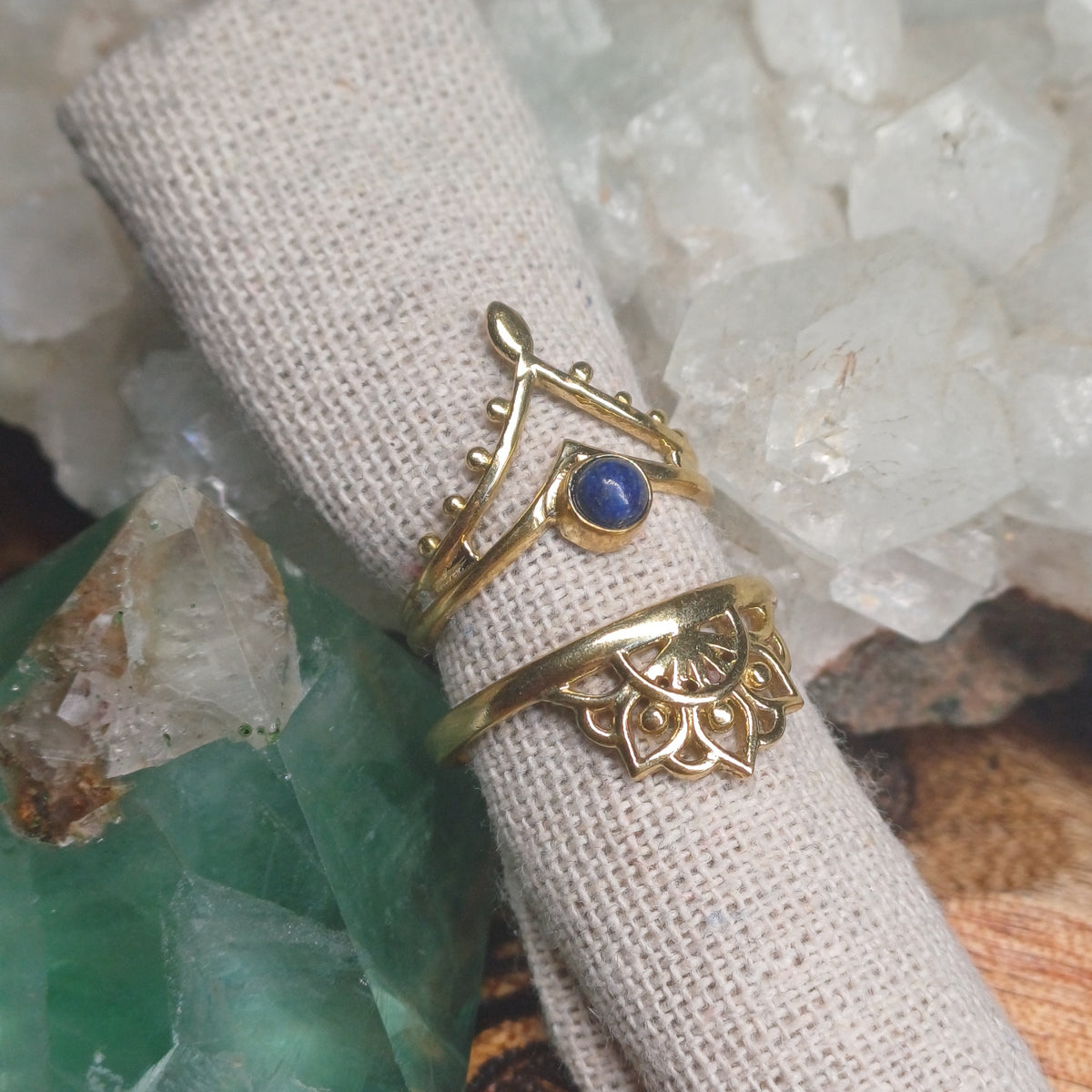 Lapis Lazuli Brass Rings