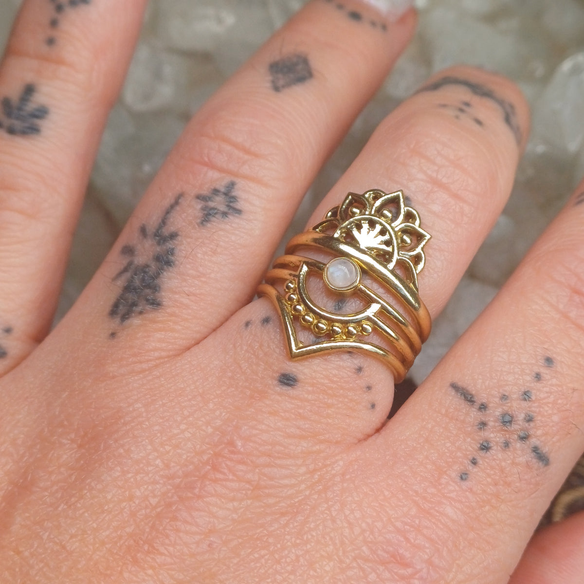 Moonstone Brass Rings