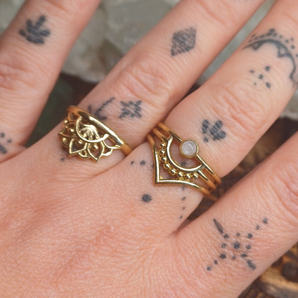 Moonstone Brass Rings