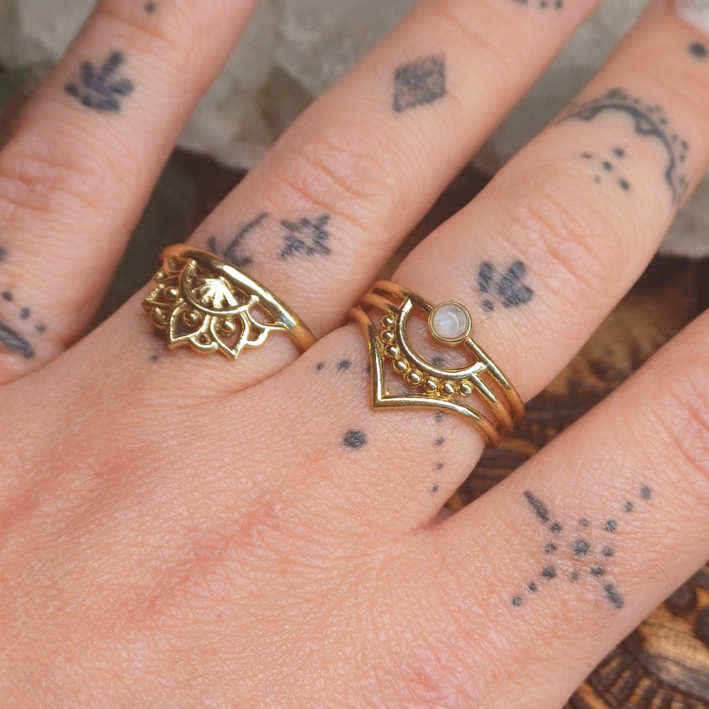 Moonstone Brass Rings