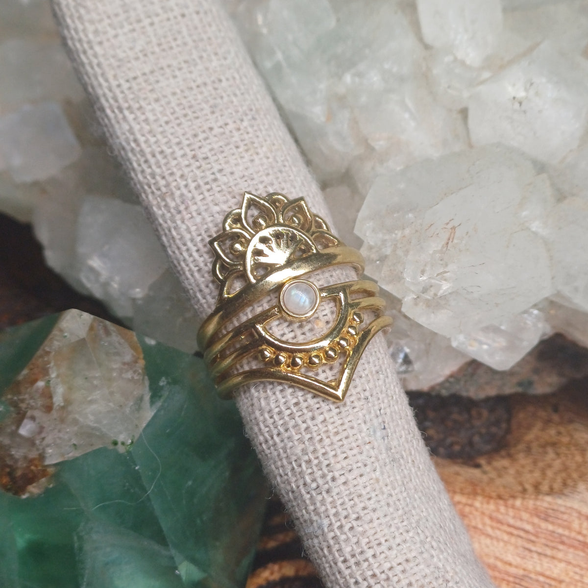 Moonstone Brass Rings