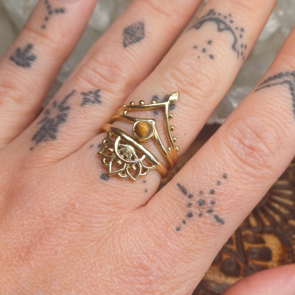 Tigers Eye Brass Rings