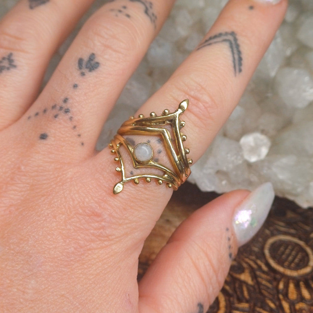 Moonstone Brass Rings