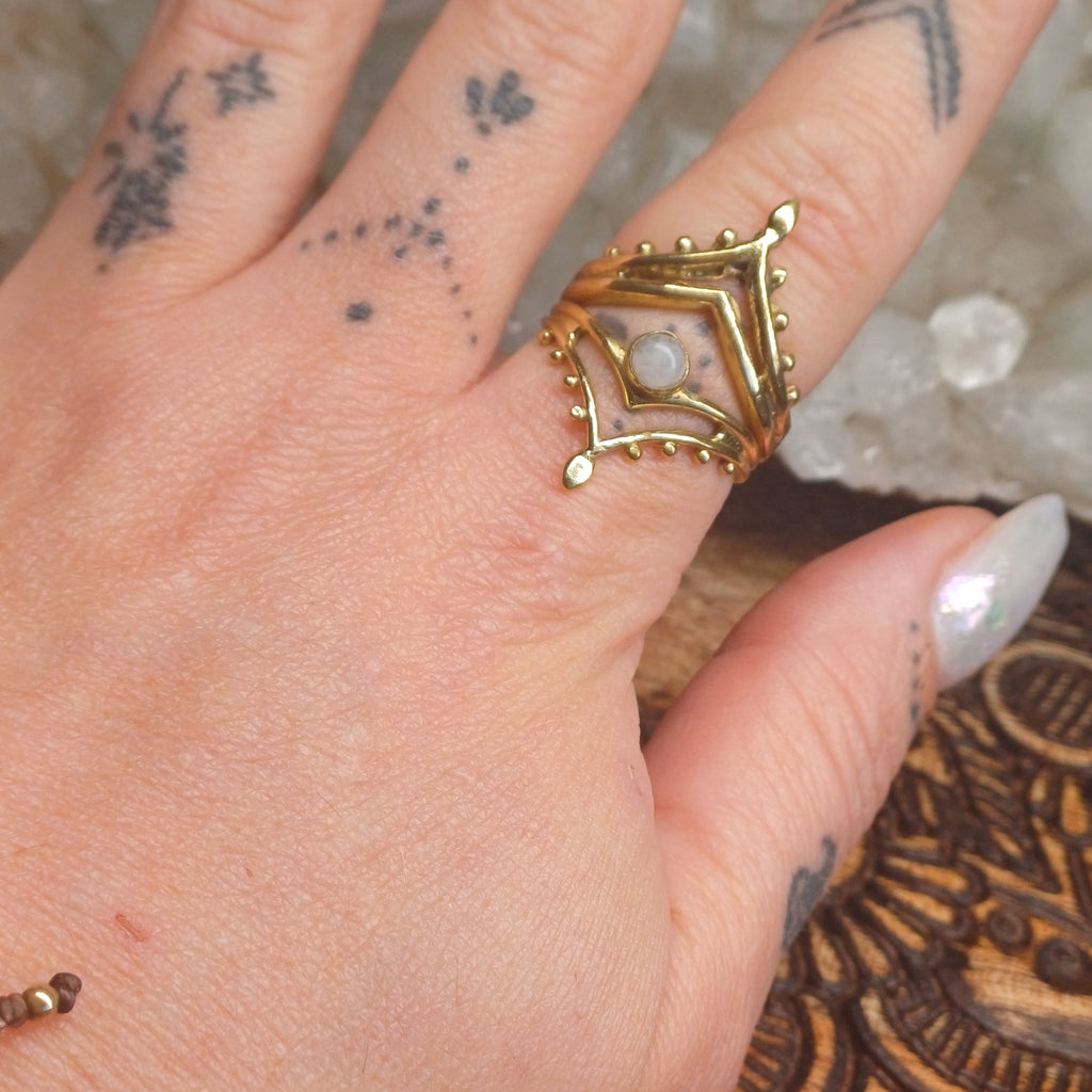 Moonstone Brass Rings