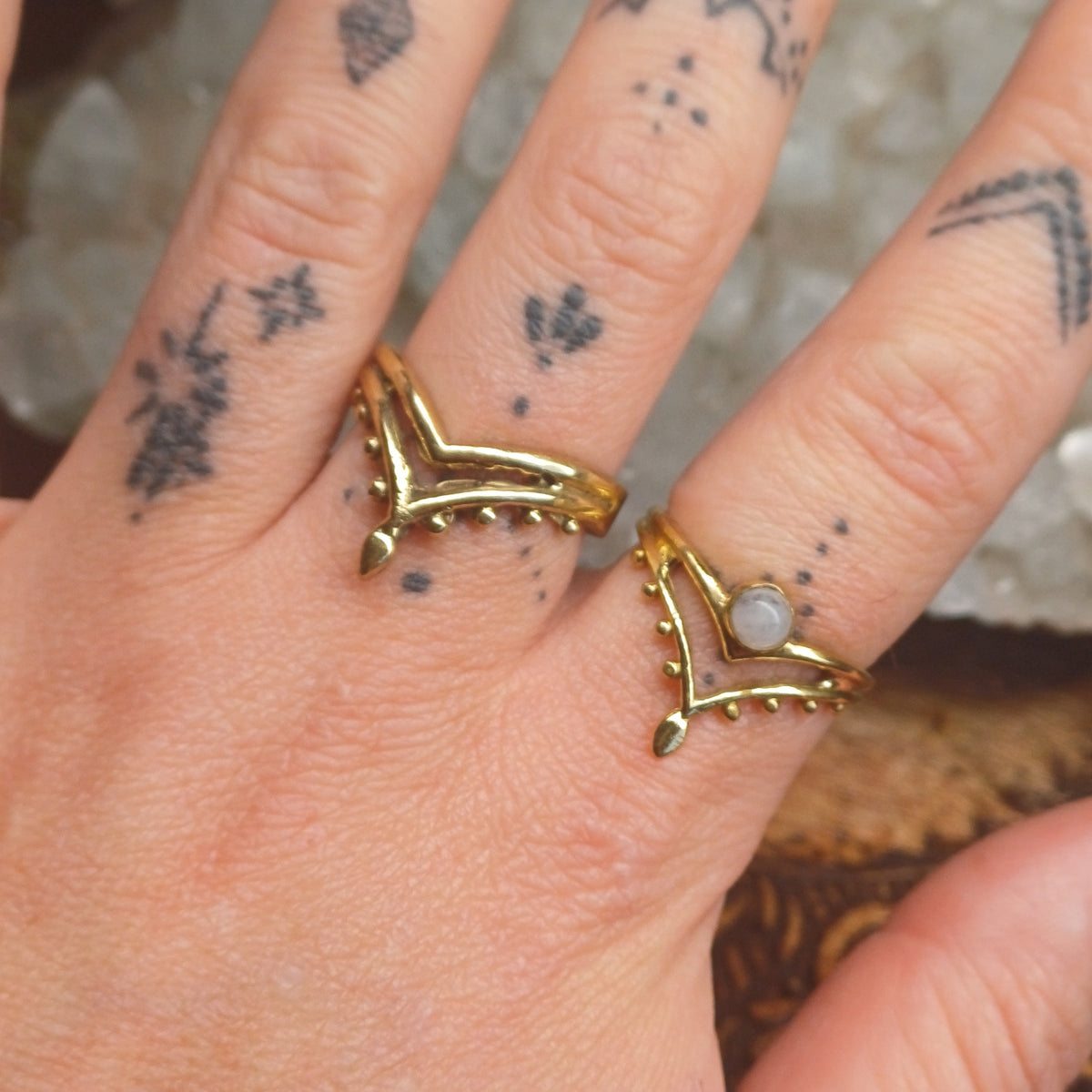 Moonstone Brass Rings