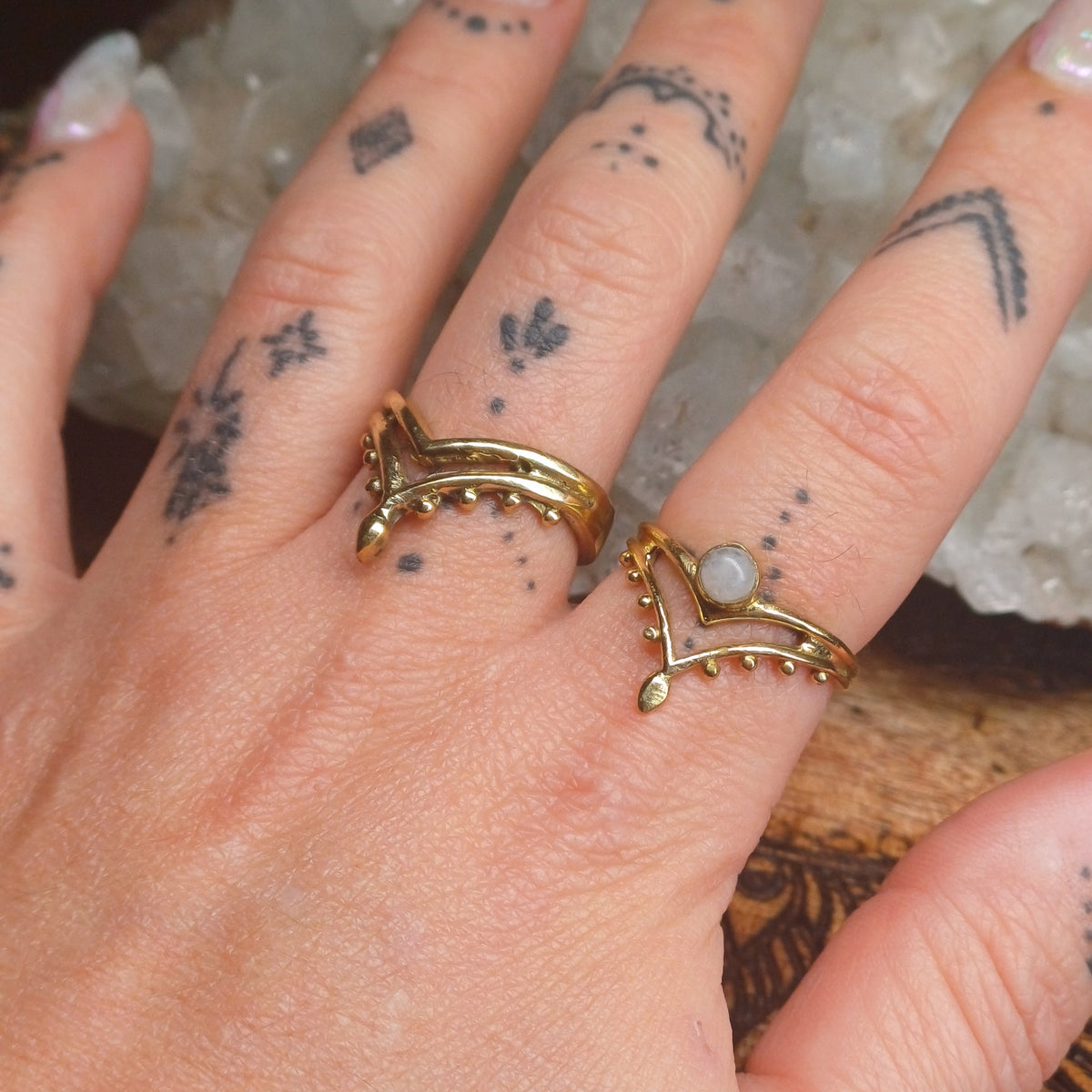 Moonstone Brass Rings